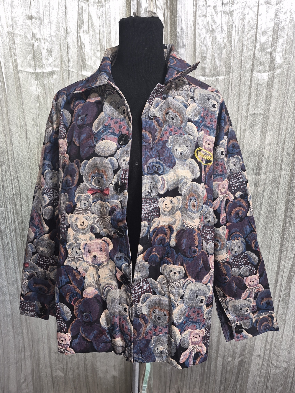 Teddy Bear jacquard weave pattern jacket in a blue colorway.